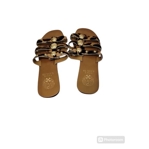 Vince Camuto Sandals Slides Hethem Leopard Print Studded Flats Womens Sz 7 - Picture 2 of 6